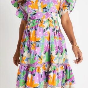 CeliaB Kids Floral Dress - Purple, Green, Orange